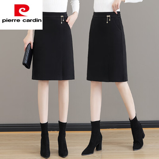 Pierre Cardin Woolen Skirt Women's Spring Autumn and Winter A-Line Medium Short Skirt High Waist Slimming Hip Skirt Temperament One Step Skirt 2 Brown 2XL Recommended 125-135Jin Jin is equal to 0.5 kg