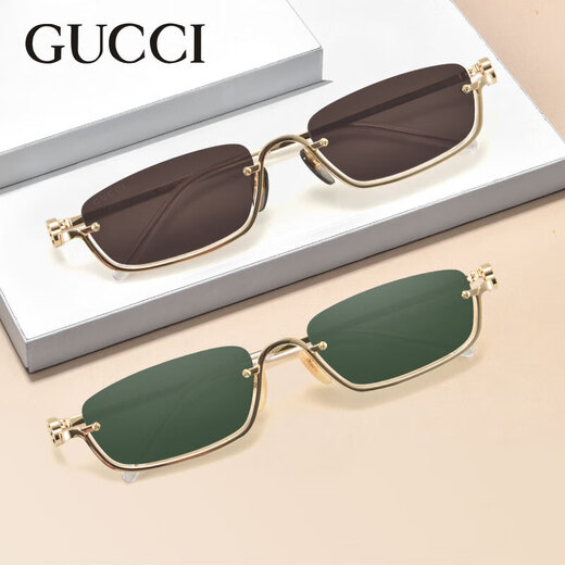 Gucci (GUCCI) Sonnenbrille Halbrahmen Metall personalisierte lässige Unisex-Sonnenbrille GG1278S Goldrahmen grüner Film 002