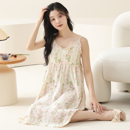 浪莎（LangSha）睡裙女夏季2025新款吊带性感薄款睡衣带胸垫一体可外穿背心碎花裙 CM:6621# 【升级版带胸垫】 XL (推荐120-140斤)