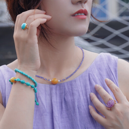 Lierui Natural Tanzanite Plate Jewelry Stone Clavicle Chain Fantasy Amethyst Pendant Beeswax Pearl Stacking Necklace Gift for Women 1# Tanzanite Beeswax Clavicle Chain