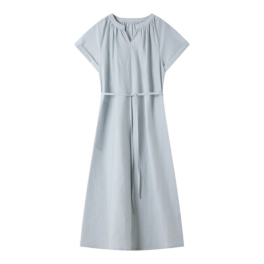 
Vanciman light blue French V-neck dress for women 2025 summer new waist-hugging lace-up slim casual long skirt M9733 light blue S
