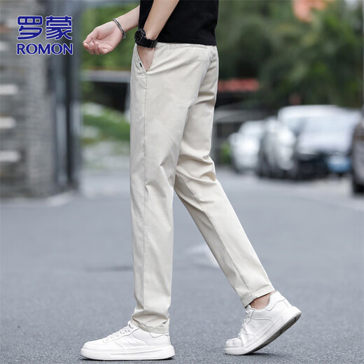 ROMON casual pants men's summer pants men's slim ice silk straight versatile thin trousers men's pants