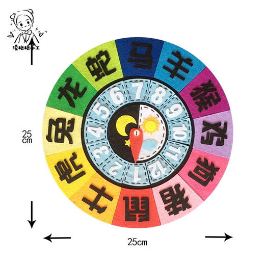 Sin tela Doce de doce letreros zodiacos de enseñanza Ayudas de enseñanza Gran plato giratorio Bag Material de bricolaje Handmade 12 Zodiaco Reloj Kindergarten Terminado Doce Ayudas de enseñanza del zodiaco sin almacenamiento Sólo Lay Flat Lay