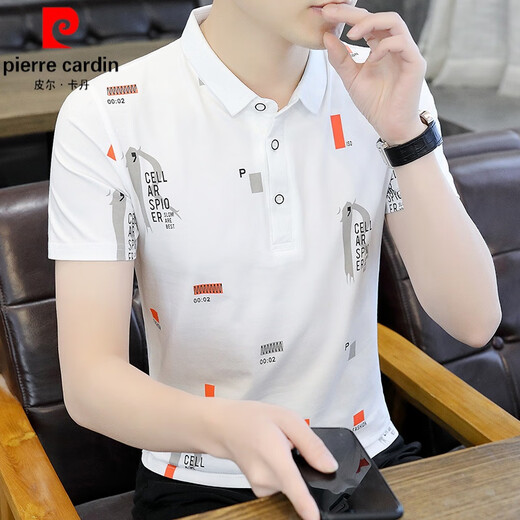 皮尔卡丹（pierre cardin）夏季商务休闲男装短袖t恤翻领棉质条纹polo衫体恤中青年大码衣服 we7029条纹白色 M