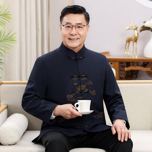 新年新款唐装男老年爷爷奶奶春秋夹克外套中国风本命年高品质套装 灰色 9230【套装】 M /170【推荐90-115斤】