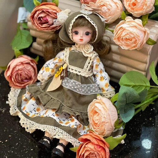 
Diborui children's doll 30 cm 6 minutes dressed in princess doll clothes children's toys girls birthday gifts A complete set of dolls (glasses) bags Brown tea
