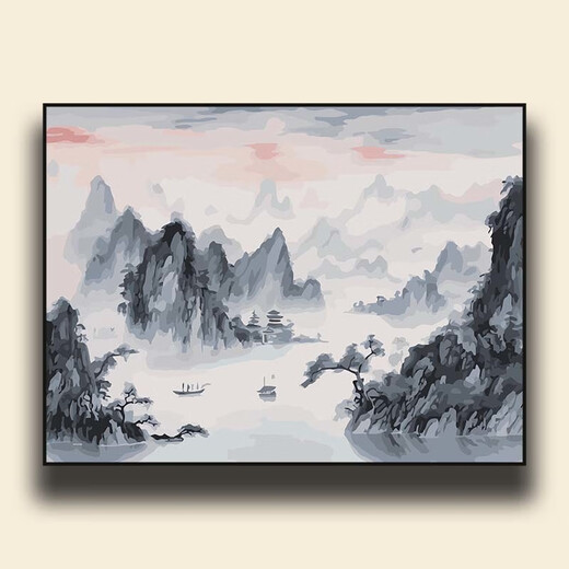 Chinese style landscape digital oil painting DIY coloring sunset sunset scenery living room and dining room handmade decoration painting YF-829 high mountain towering 30*40cm pen + pigment + inner frame
