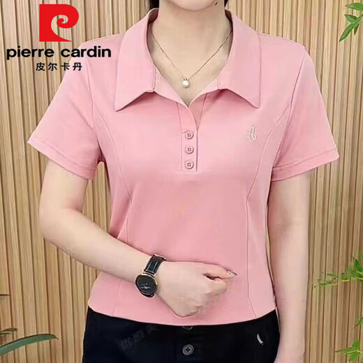皮尔卡丹（pierre cardin）女士夏季polo衫翻领短袖t恤中年妈妈显瘦运动2025新款遮肚子上衣 9929黑色今年流行的轻奢品牌 4XL 建议160-175斤
