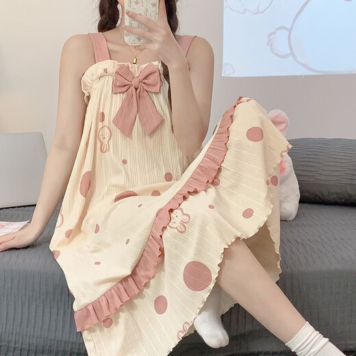 Qingzhong Qiao Sospeche Nightgown para mujeres en verano dulce y lindo pijama para mujeres en camisón de dibujos animados de verano en algodón puro 834 m recomendado 75-95Jin [Jin iguala 0.5 kg]