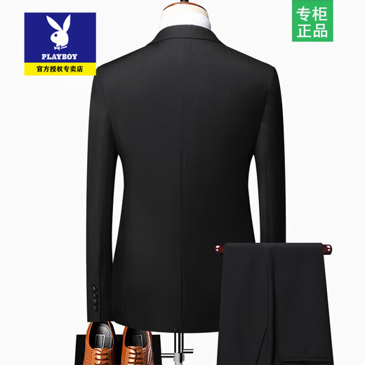 Playboy High-end Light Luxury Customized Suit Suit Men's Slim Business Formal Wear Professional Interview Work Three-piece Suit Men's Double-Button Navy (Suit + Pants) XL