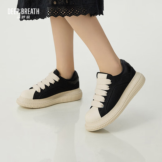 DEEP BREATH Deep Breath Women's Shoes Lightweight Low Top Strap Casual Comfortable Canvas Bread Shoes AX12244 Black Rice 35