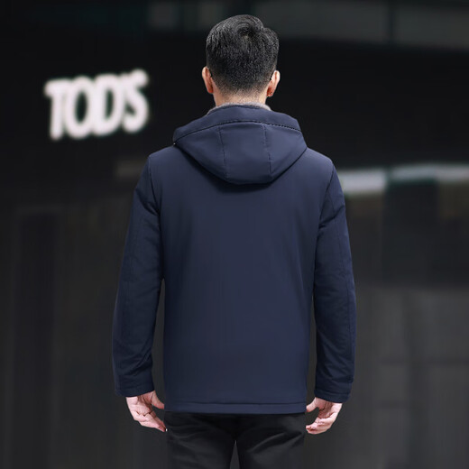 Barberon Men's Mink Fur Coat Mink Liner Mid-Length Hooded Civil Service Bureau Winter Fur Jacket Dark Lake Blue + Iron Gray Whole Mink Liner XL (175) Recommended 125-140 Jin Jin equals 0.5 kg