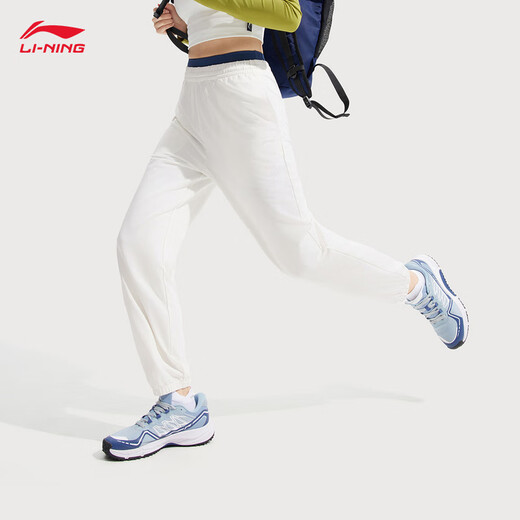 李宁速干裤运动裤子女子健身纯色简约舒适休闲长裤 【针织抗菌】束脚乳白728-6 XL