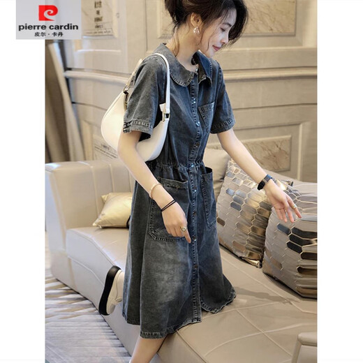 皮尔卡丹（pierre cardin）【1477人好评】欧洲站2025夏装新款宽松大码牛仔连衣裙女中长款收 图片色9800款 2XL 133-145斤