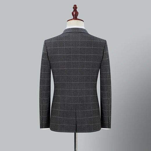 SHANSHAN light luxury brand men's suit gray plaid slim fit fashionable wedding business casual suit for men dark gray XL 175