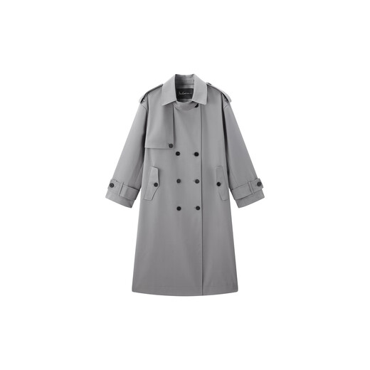 PEACEBIRD Einkaufszentrum gleichen Stil Damen 2025 Frühjahr neue zweireihige Silhouette Windjacke A1BEF1396 Grau S 155