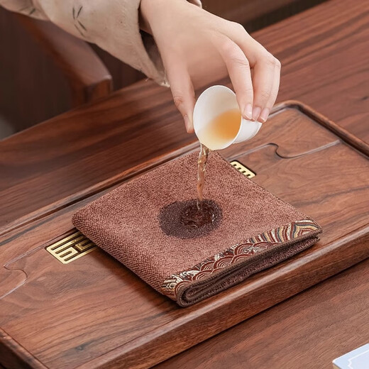 Yipin Workshop Chinese tea towel tablecloth absorbent high-end thickened tea table special towel for tea making Kungfu tea set accessories tea tray accessories Wangxiangyun (one side) dark brown
