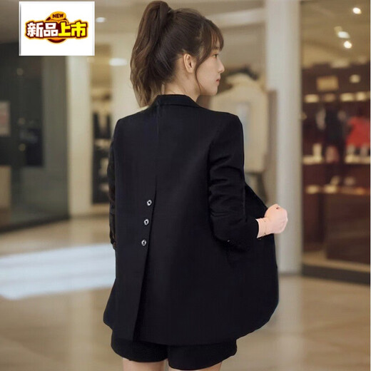 Chujing Professional Suit Jacket Women's 2025 Spring and Autumn New Casual Small Slit Black Suit Top Women Black M (Recommended 100 Jin Jin is equal to within 0.5 kg)