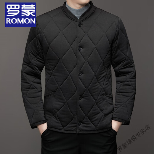 ROMON stand collar men's cotton coat in autumn and winter middle-aged camel velvet liner plus velvet thickened comfortable and warm cotton coat top for men black 2XL (recommended 120-140Jin [Jin equals 0.5 kg])