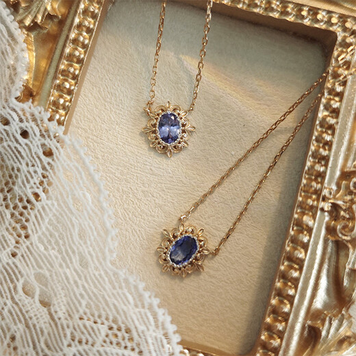 Shilian European Retro Light Luxury Tanzanite Necklace Clavicle Chain Female Sun God Hollow Lace 925 Sterling Silver K Gold Plated Necklace Tanzanite Necklace M
