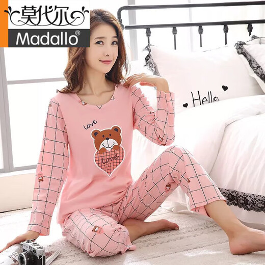 莫代尔品牌长袖睡衣女士春秋夏季天棉质甜美可爱家居服大码可外穿套装 折耳兔831 XL 115斤-130斤