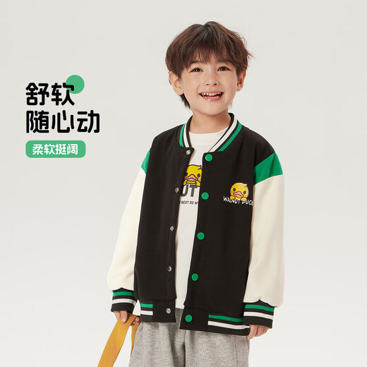 WALNUT DUCK little yellow duck baseball uniform 2025 spring new boys and girls versatile and cute jacket black 130