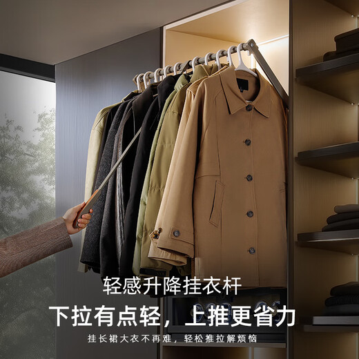 XMSJ轻感款下拉式挂衣杆升降挂衣杆衣柜内伸缩衣杆衣橱挂衣器 铰链大于2.5柜宽898-1098摩卡色