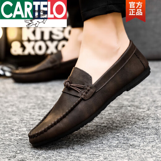 Cartelo Men's New Men's Shoes para primavera y otoño en 2025, zapatos de cuero casuales de hombres británicos y transpirables para hombres D826 Brown actualizado 42
