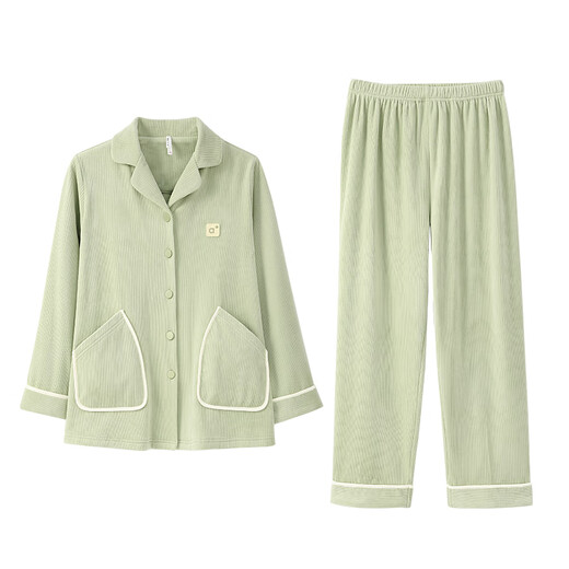 Anzhiban JuhaoSleep Couple Pajamas Autumn and Winter Double-sided Australian Plush Casual Solid Color Loose Women's Homewear Set Grass Green L