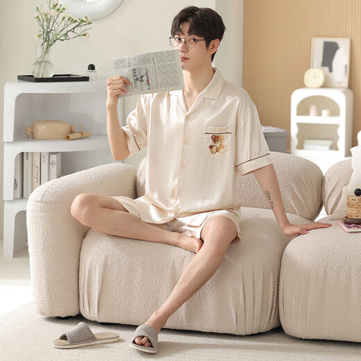 Fuxinkang (Fuxinkang) Pareja de seda de hielo Pajamas Summer de manga corta de verano masculino camisón delgado y limbreño para mujeres casuales y puede usar ropa casera fuera de GLQ-6210 2XL-Mujeres [altura 170-178-peso 140-160
