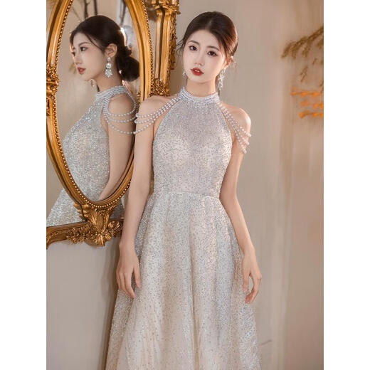 Xiaohanlu High School Entrance Exam Art Exam Dress Halterneck Evening Girl Feeling 2025 New Host Performance Birthday Party Adult Ceremony Dress Celebrity Picture Color L