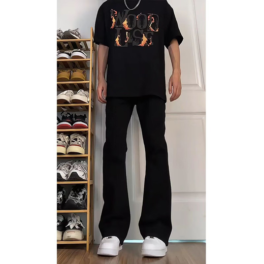 7 productos de alta gama, jeans blancos de flujo de luz, primavera y verano para hombres, calles estadounidenses holgadas de pantalones largos solos para hombres DF-701 Black XL