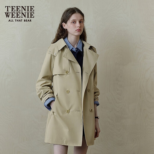 Teenie Weenie Bear Women's Windbreaker 2025 Autumn New Style Commuting Business Removable Hood Jacket Khaki M