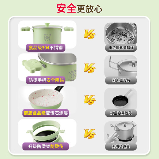 翎喏儿童做饭迷你小厨房真煮套装过家家玩具食品级真做饭生日礼物 粉色防烫304锅+语音电热炉