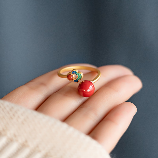 Orange country style lucky cloud cinnabar ring girls niche transfer ring female birth year amulet mother's day gift auspicious cloud cinnabar ring N056