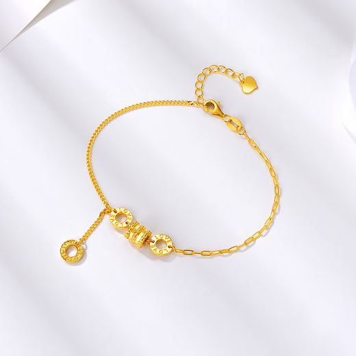 Junbu gold color bracelet for women 999 pure gold double layer chain 18k gold small waist bracelet for Valentine's Day for girlfriend small waist bracelet 10cm