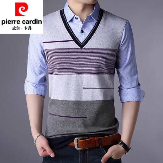 皮尔卡丹（pierre cardin）2025新款男士纯棉假两件衬衫加绒加厚春秋季保暖上衣 3878红色 4XL 190