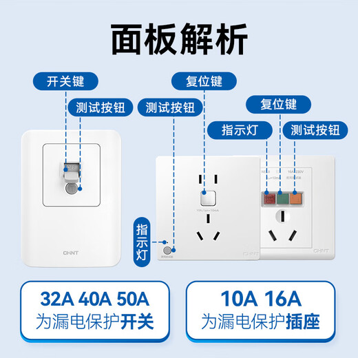 Chint (CHNT) switch socket panel NEL8 leakage protection socket five-hole socket 10A (white 10A)
