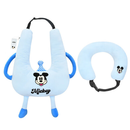 迪加伦正品迪士尼车上儿童睡觉神器后排睡枕汽车载小孩安全带防勒抱颈枕 米奇款-蓝色【抱枕+头枕】