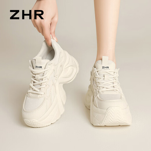 
ZHR dad shoes for women Spring and Autumn Small Sports Casual Shoes for Women Inner Heightening Thick Sole Women's Shoes G728 Beige 37