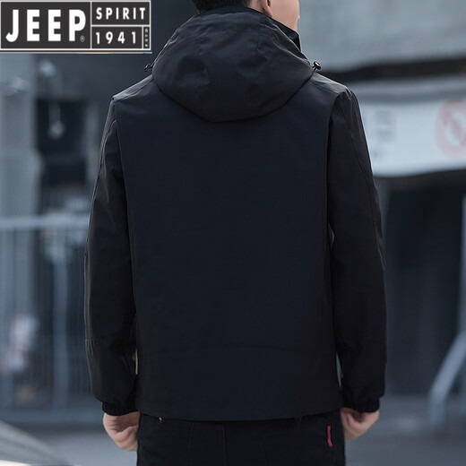 
JEEP SPIRIT spring and autumn thin outdoor charge top men's removable hat jacket for young and middle-aged versatile casual waterproof jacket trendy 6629 black 2XL