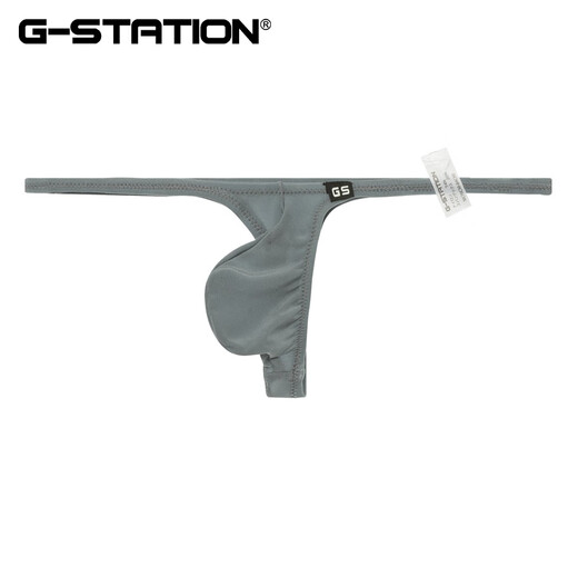 G-STATION high-end comfortable elastic gauze sexy men's thong, smooth and skin-friendly, game sports breathable low-waisted thong underwear, gray 2XL (too small, it is recommended to go up 1 size)