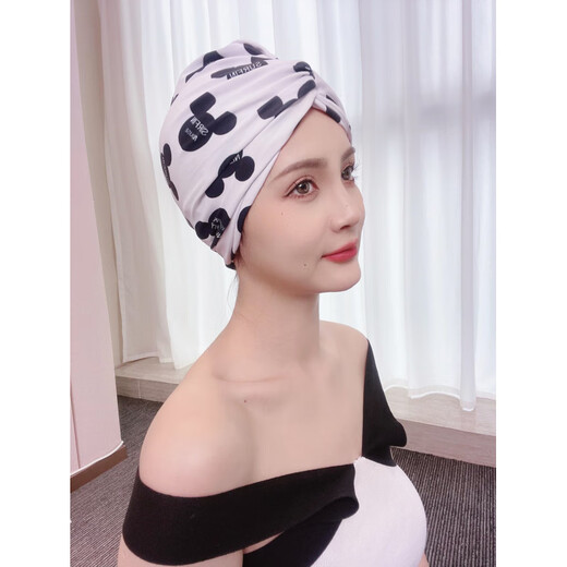 Sanqihu swimming cap for women with long hair, special for not tying the head, cute Japanese face-showing small enlarged head circumference, black trendy fabric, enlarged black cap + earplugs and nose clip set