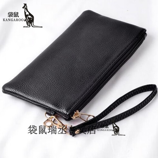Kangaroo Neu einfaches weiches Leder-Hand-Holding-Brieftasche Ladies Langes Großkapazität Wechseln Sie die wichtigste Handy-Tasche vielseitiger Trend in allen Jahreszeiten schwarz jd