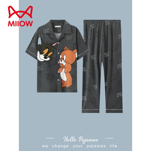 Catman Miiow Summer New Pyjamas Herren dünner lässiger loser Baumwoll-Cartoon-Student kurzärmelige Hosen Strickjacke Home Clothing Set G3884 Blue-Short-Ärmeln Hosen L [Empfohlen 100-120jin [Jin gleich 0,5 kg]]