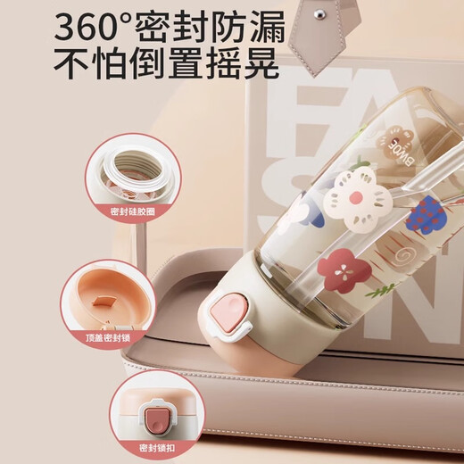 PLPCPPSU straw cup for adults, pregnant women, lying down drinking cup, women's sugar-resistant scale, children's student drinking cup, pink, single cover PPSU + gravity ball 550ml