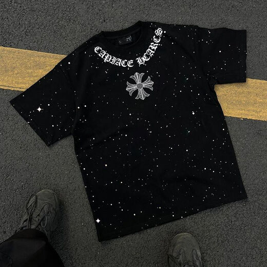 KFPF美式2025新款夏季短袖男夏季T恤印花宽松满天星男士上衣半袖 丨满天星黑色短袖丨[SS719] XL [130-145斤]