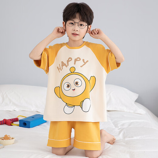 浪莎儿童睡衣男小童夏季短袖薄款纯棉家居服男孩中大童夏天学生套装 LT691 165 建议160-165CM/95-115斤
