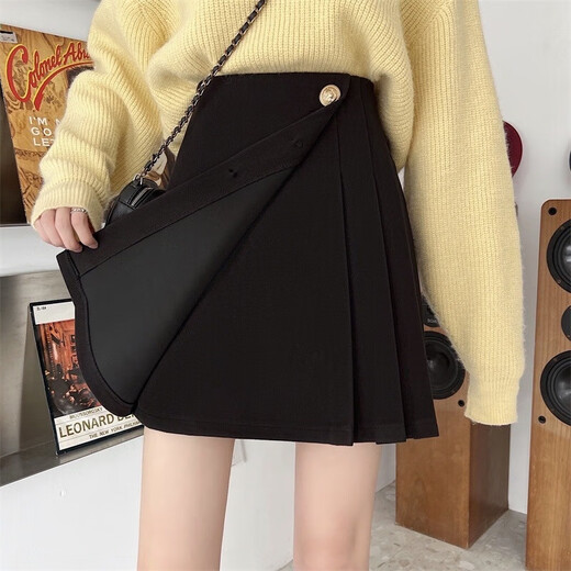 Miao Yijia autumn skirt pleated skirt short skirt spring and autumn skirt black women's winter skirt high-end 2025 new skirt a-line skirt irregular black pleated skirt