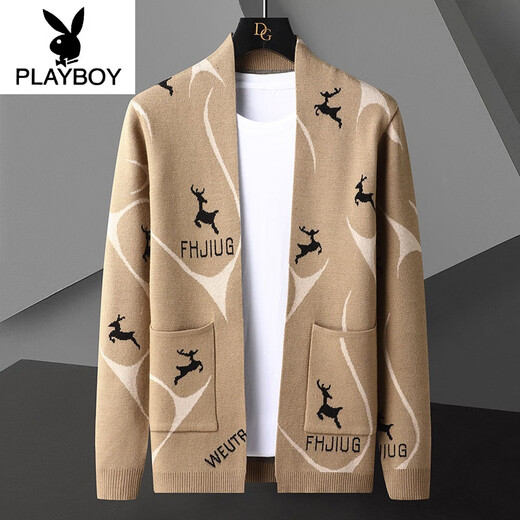 Playboy (Playboy) Chaqueta de cárdigan de punto para hombres suéter de primavera y otoño nuevo tendencia tortuosa y versátil delgada otoñal